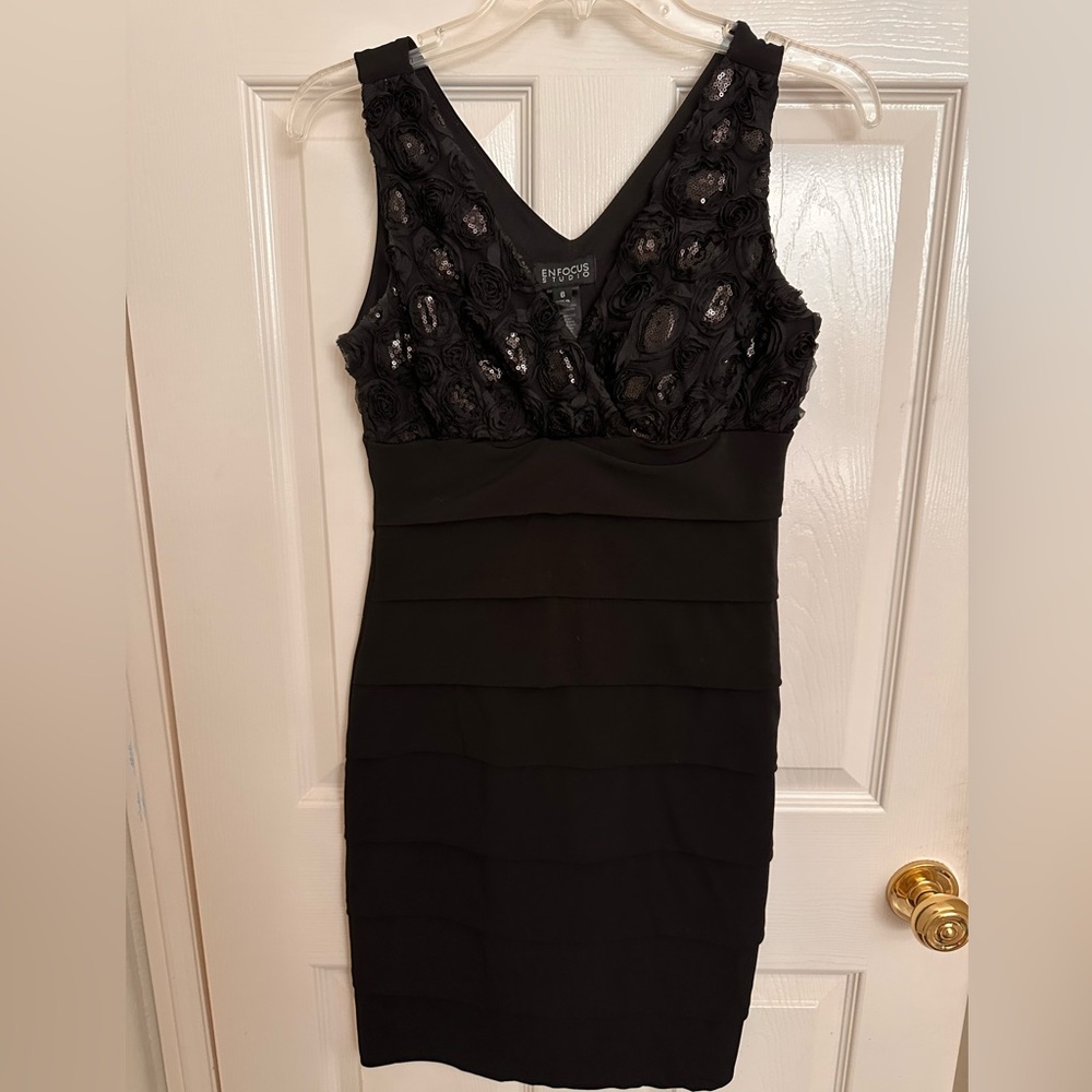Enfocus Studio Black Textured Mini Dress